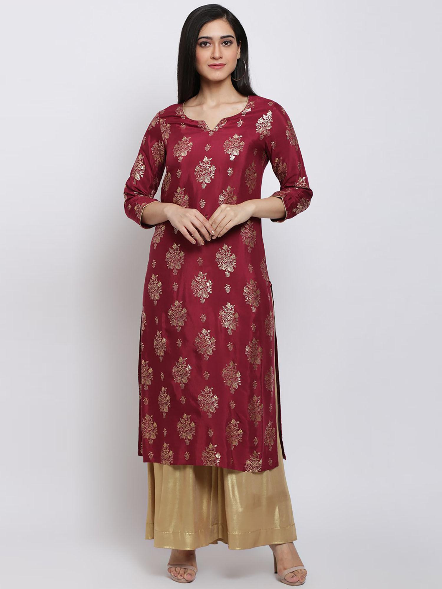 maroon printed kurta