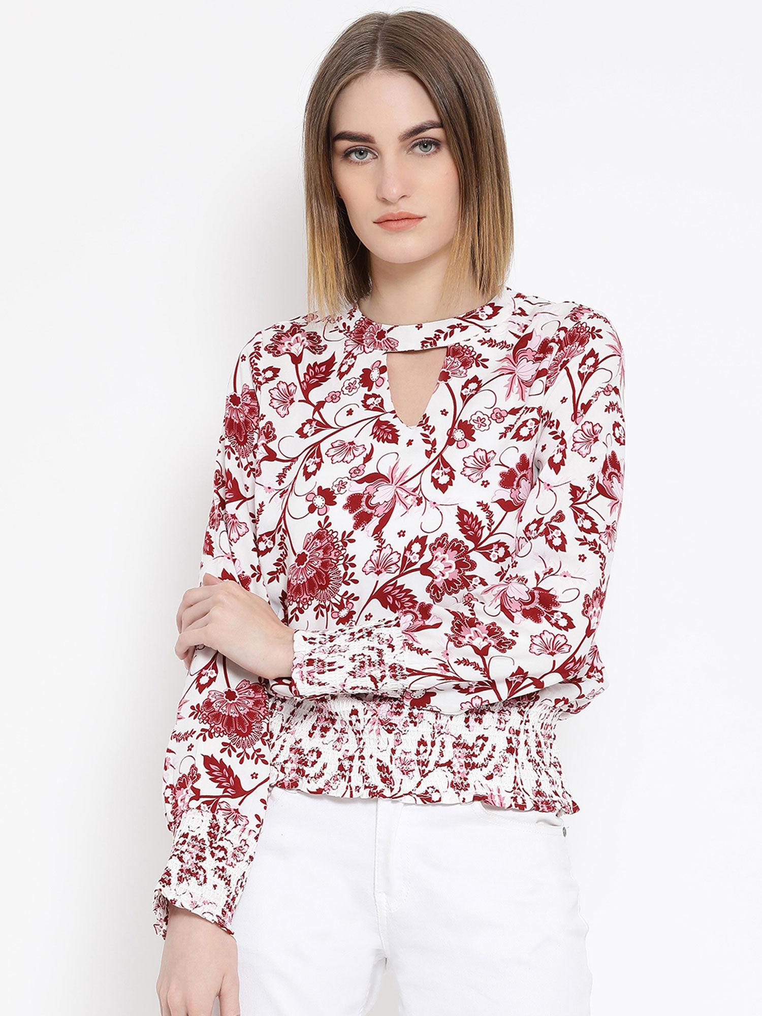 maroon printed long sleeves top