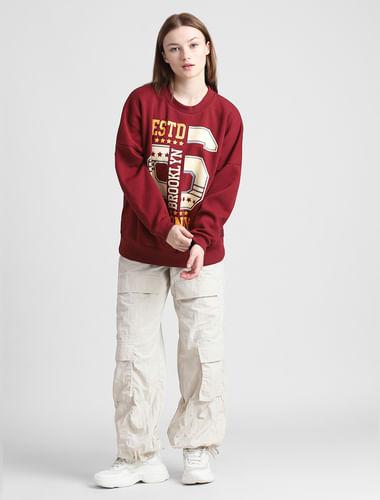 maroon printed oversized sweatshirt