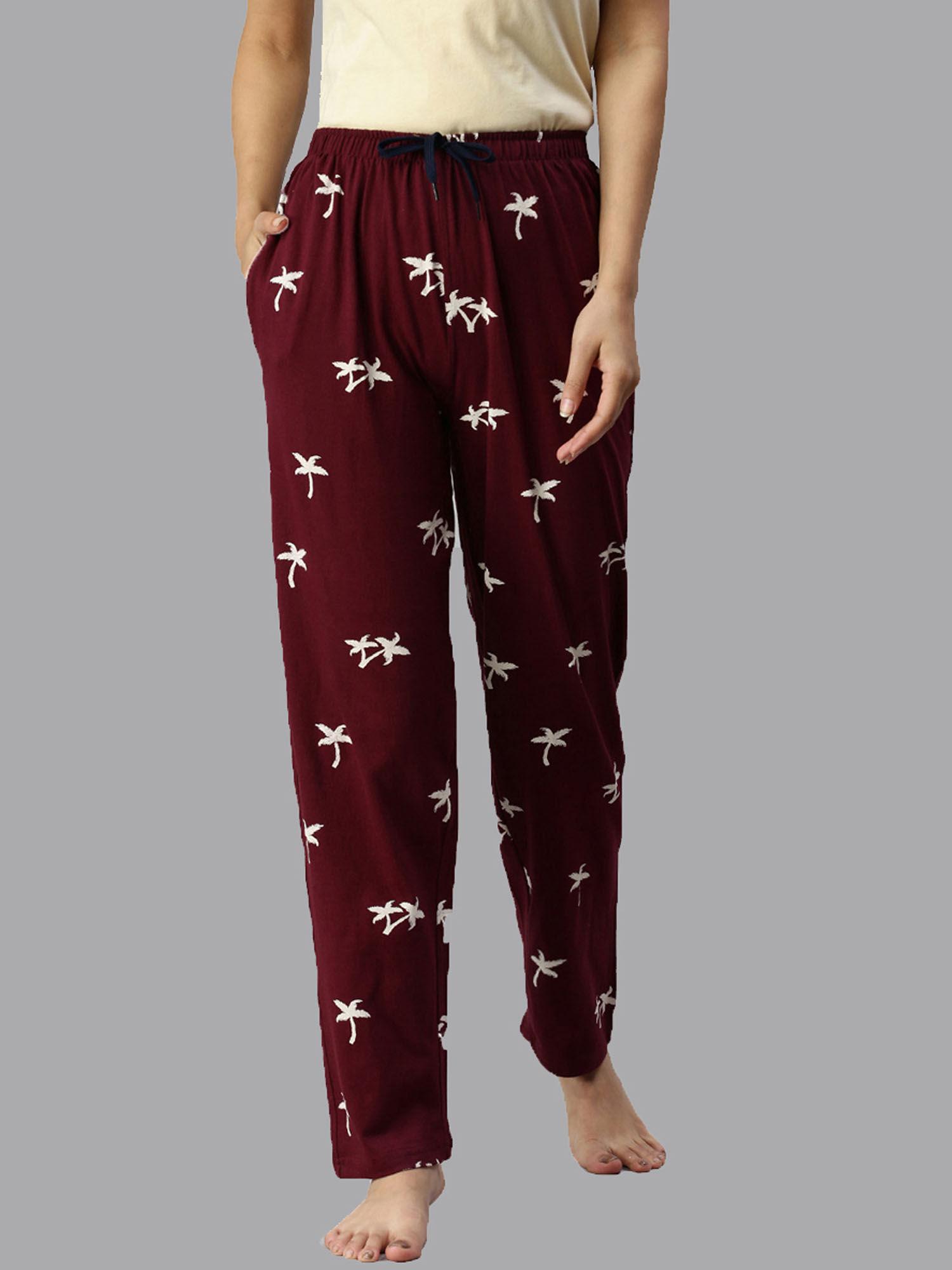 maroon printed pyjama for women