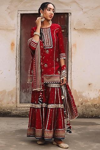 maroon printed sharara set