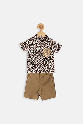 maroon printed shirt set for boys
