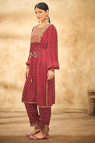 maroon printed tunic set