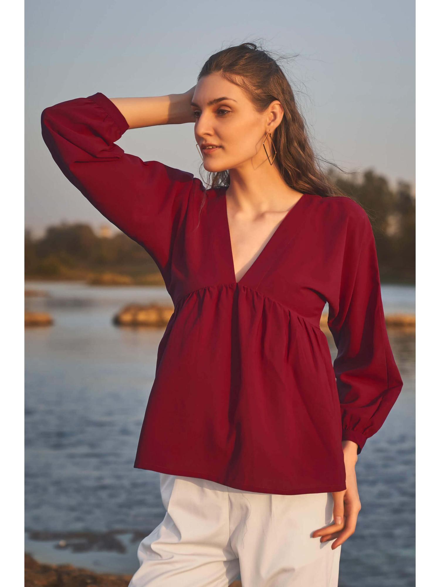 maroon pullover peasant sleeve top