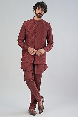 maroon raw silk bundi jacket