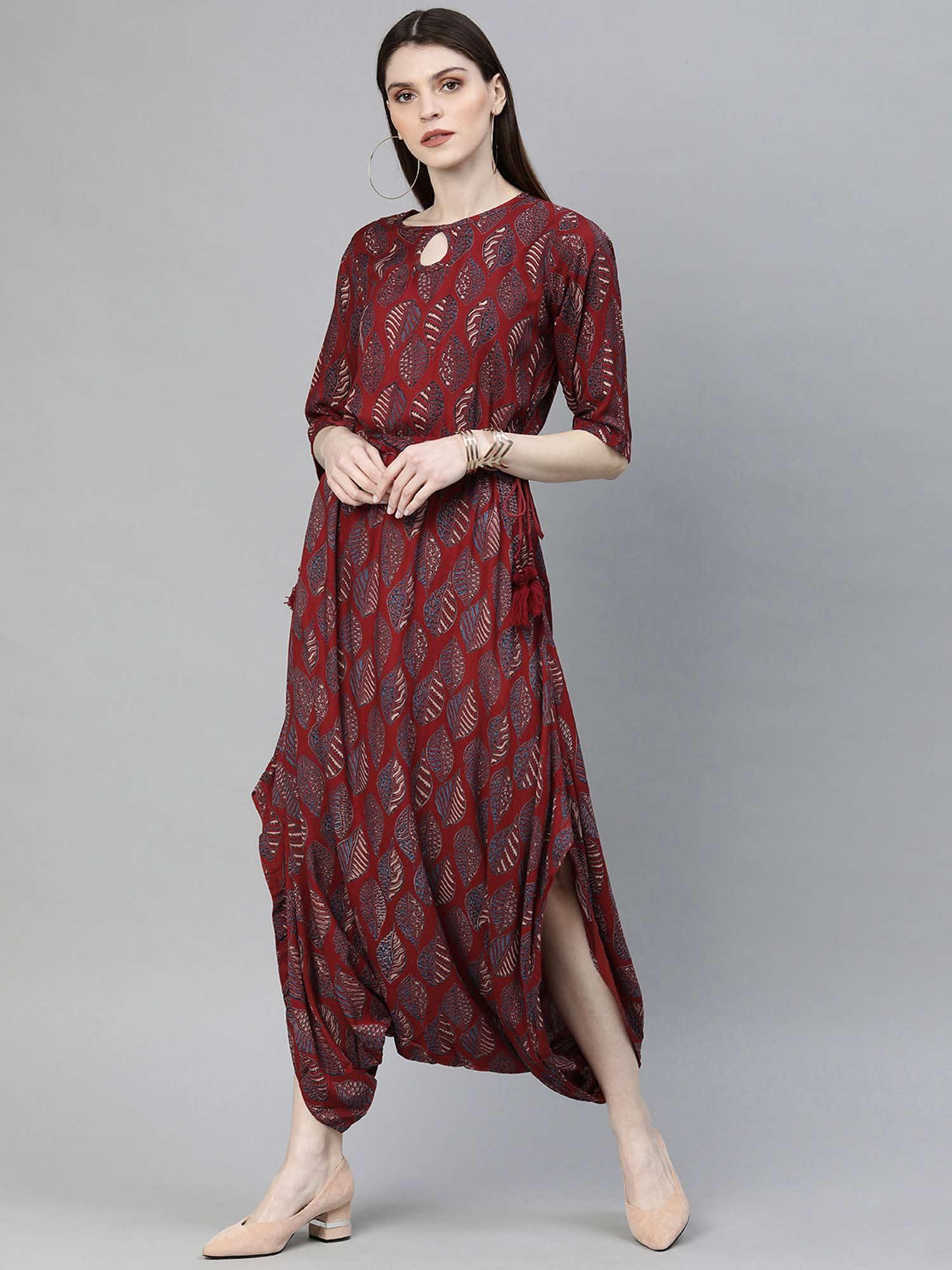 maroon rayon kurta style jumpsuit