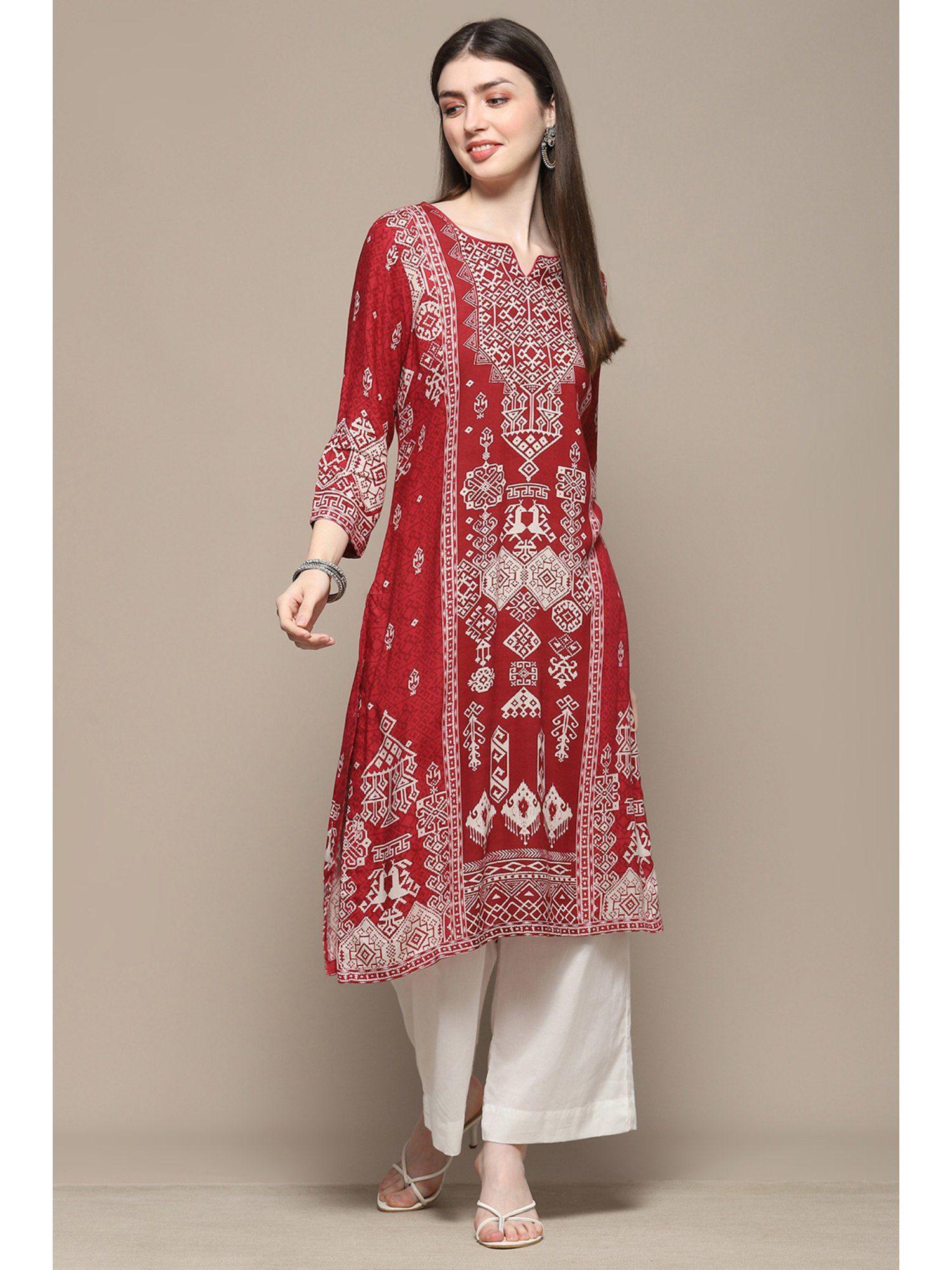 maroon rayon straight kurta