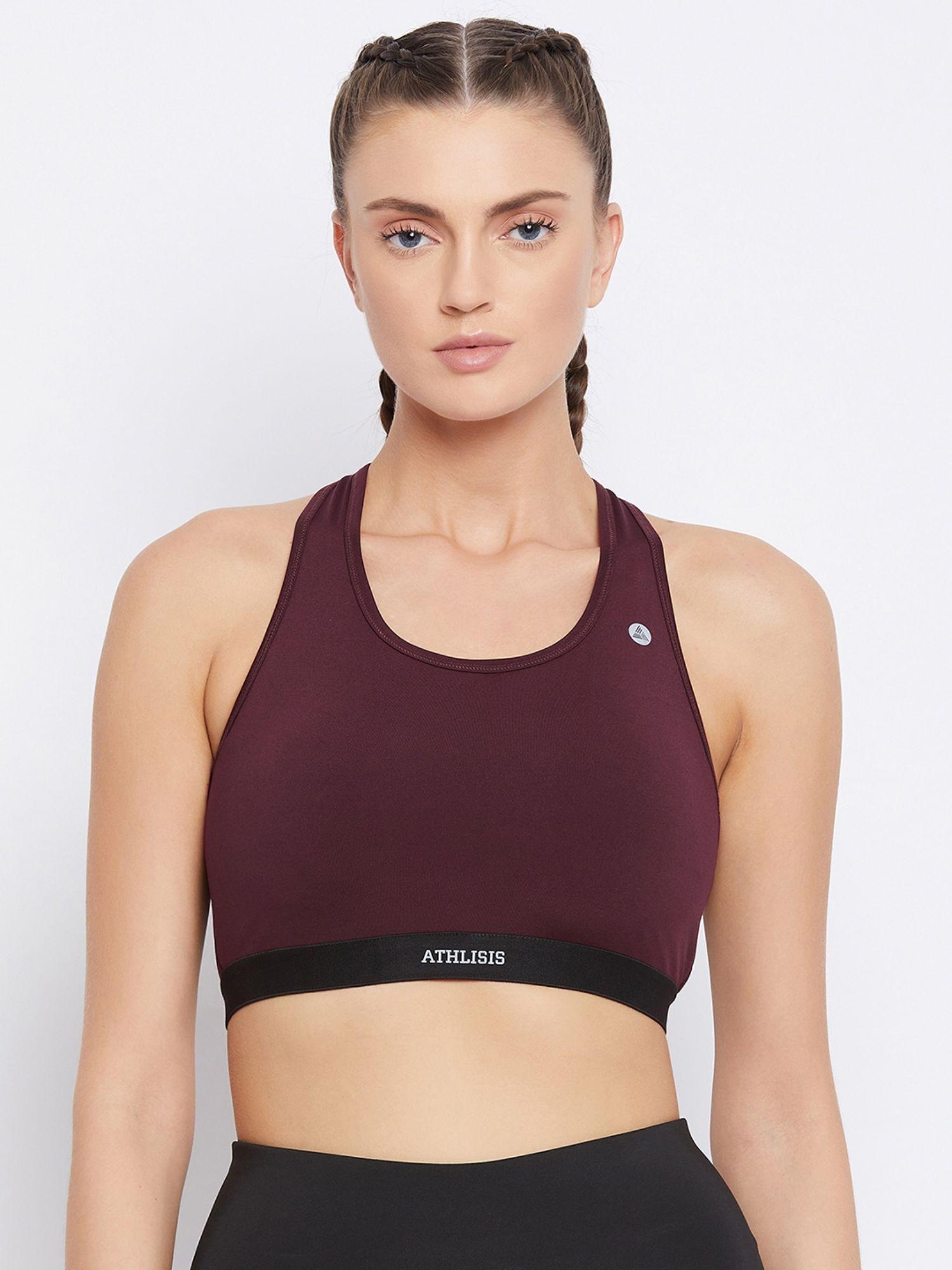 maroon removable padding non-wired dry fit sports workout bra