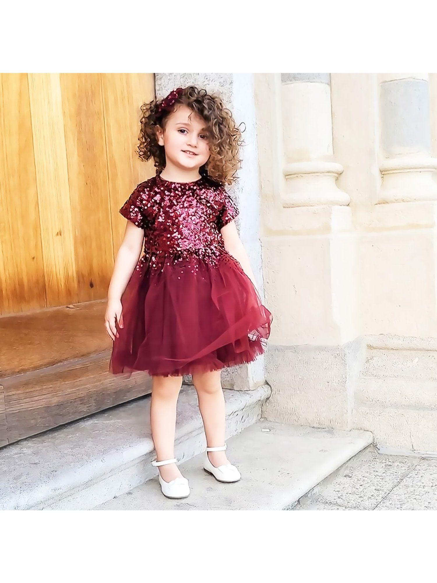 maroon rouge sequins dress with bow and clip