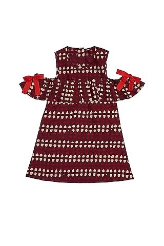 maroon ruffled cold shoulder dress for girls