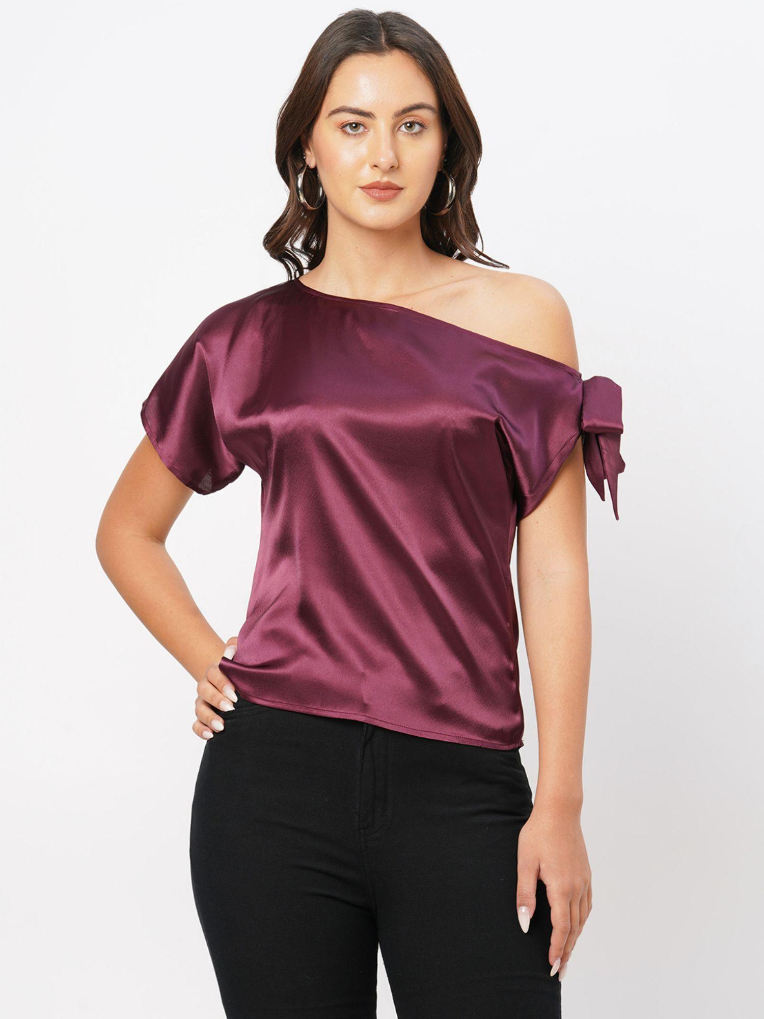 maroon satin drop shoulder top