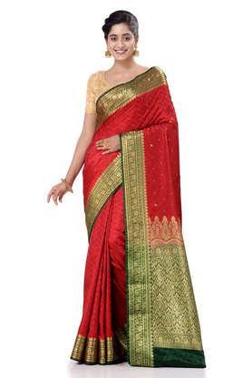 maroon satin silk saree with all over floral jacquard weave and stone work embellished with blouse piece - maroon