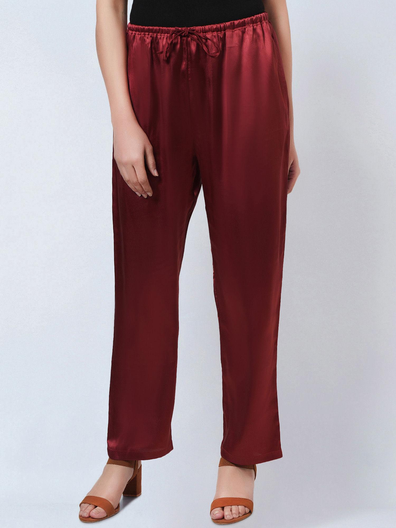 maroon satin straight pant