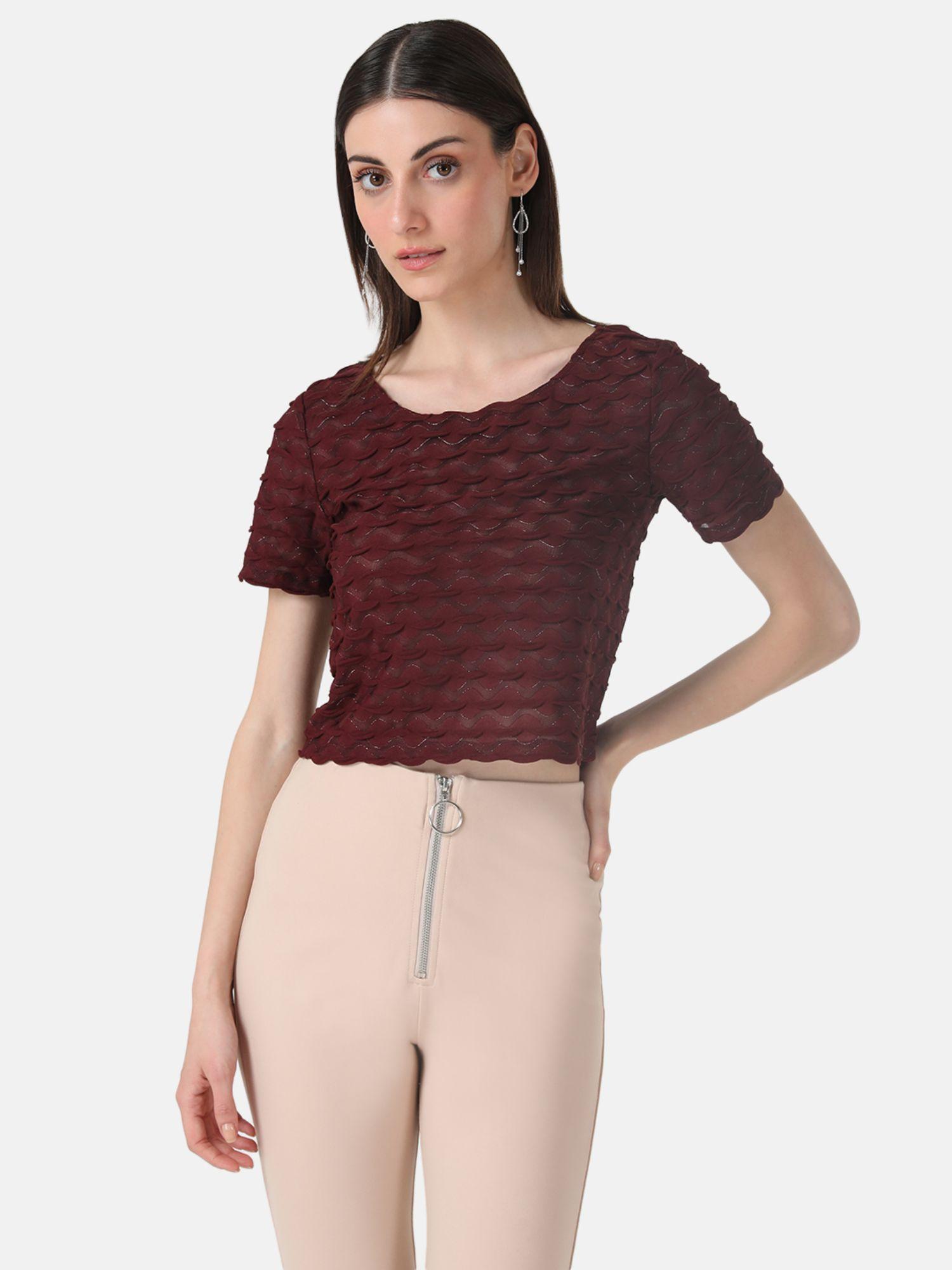 maroon scallop boxy fit crop top