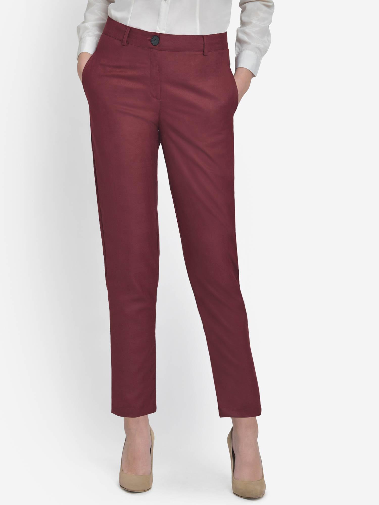 maroon self check high waist trouser