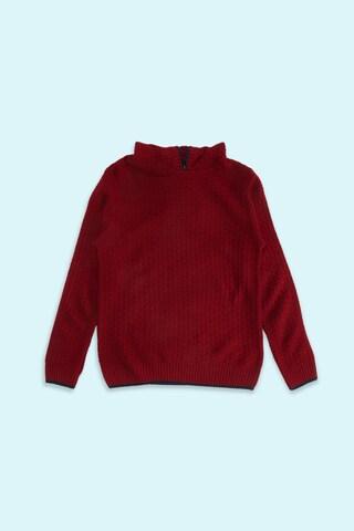 maroon self design casual full sleeves regular hood boys regular fit sweater