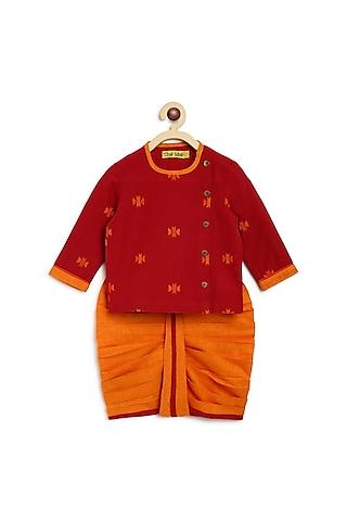 maroon self design kurta set for boys