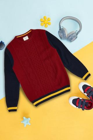 maroon self design sweater