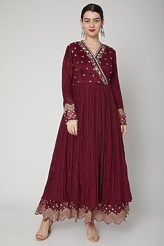 maroon sequins embroidered anarkali gown with dupatta