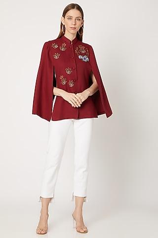 maroon sequins embroidered cape