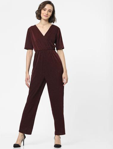 maroon shimmer jumpsuit