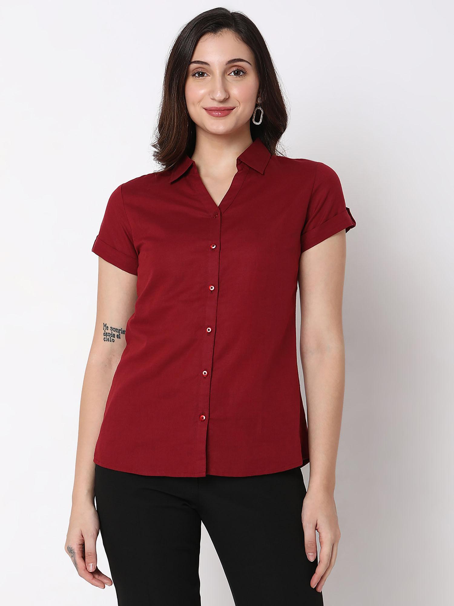 maroon short sleeve formal shirt