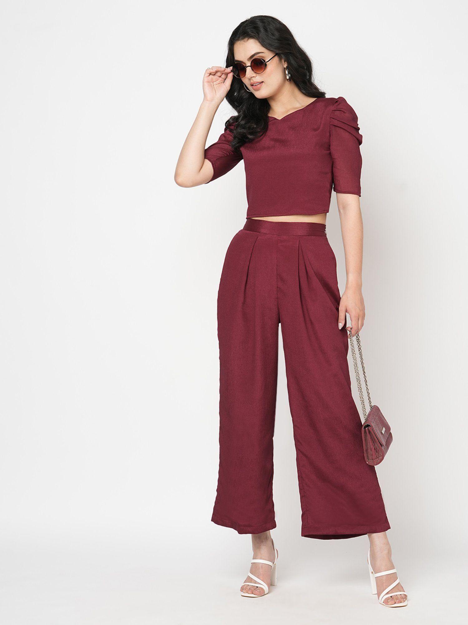 maroon short top and pants (set of 2)