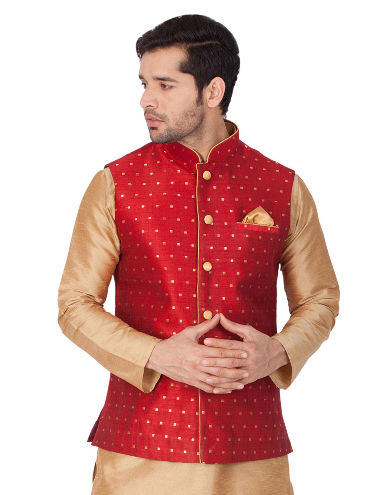 maroon silk blend ethnic jacket