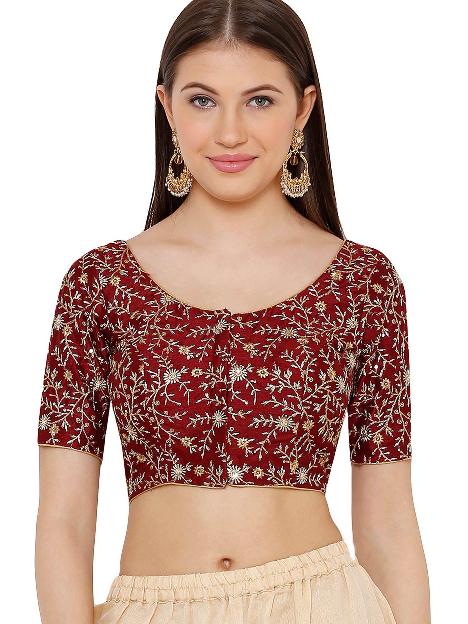 maroon silk blend readymade saree blouse