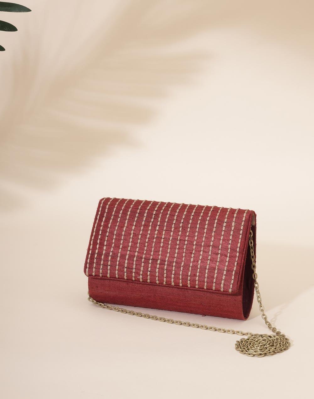 maroon silk clutch