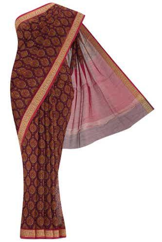 maroon silk cotton saree