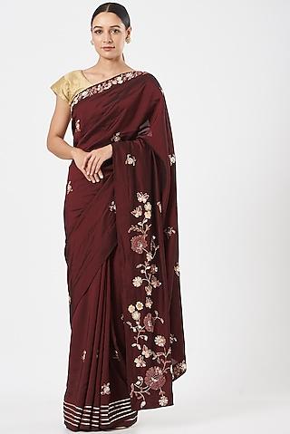 maroon silk embellished saree