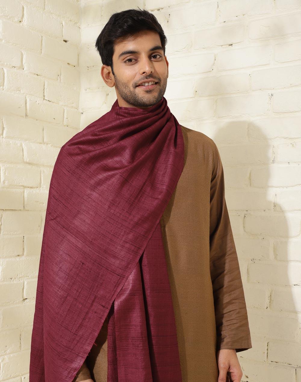 maroon silk hand woven men stole