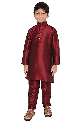 maroon silk kurta set for boys