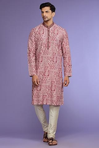 maroon silk kurta set