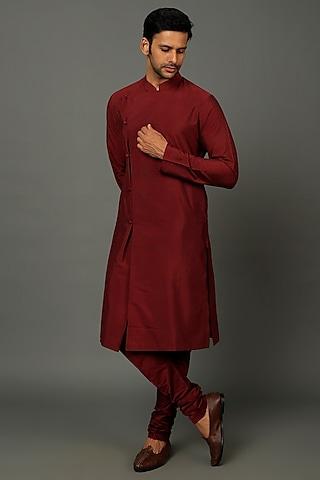 maroon silk kurta set