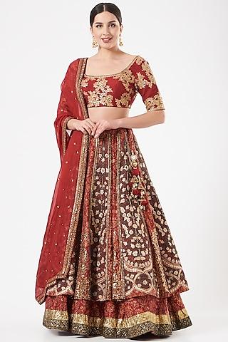 maroon silk printed lehenga set