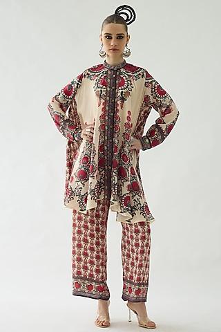 maroon silk printed tunic