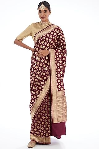 maroon silk saree