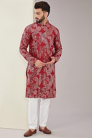 maroon silk sequins embroidered kurta
