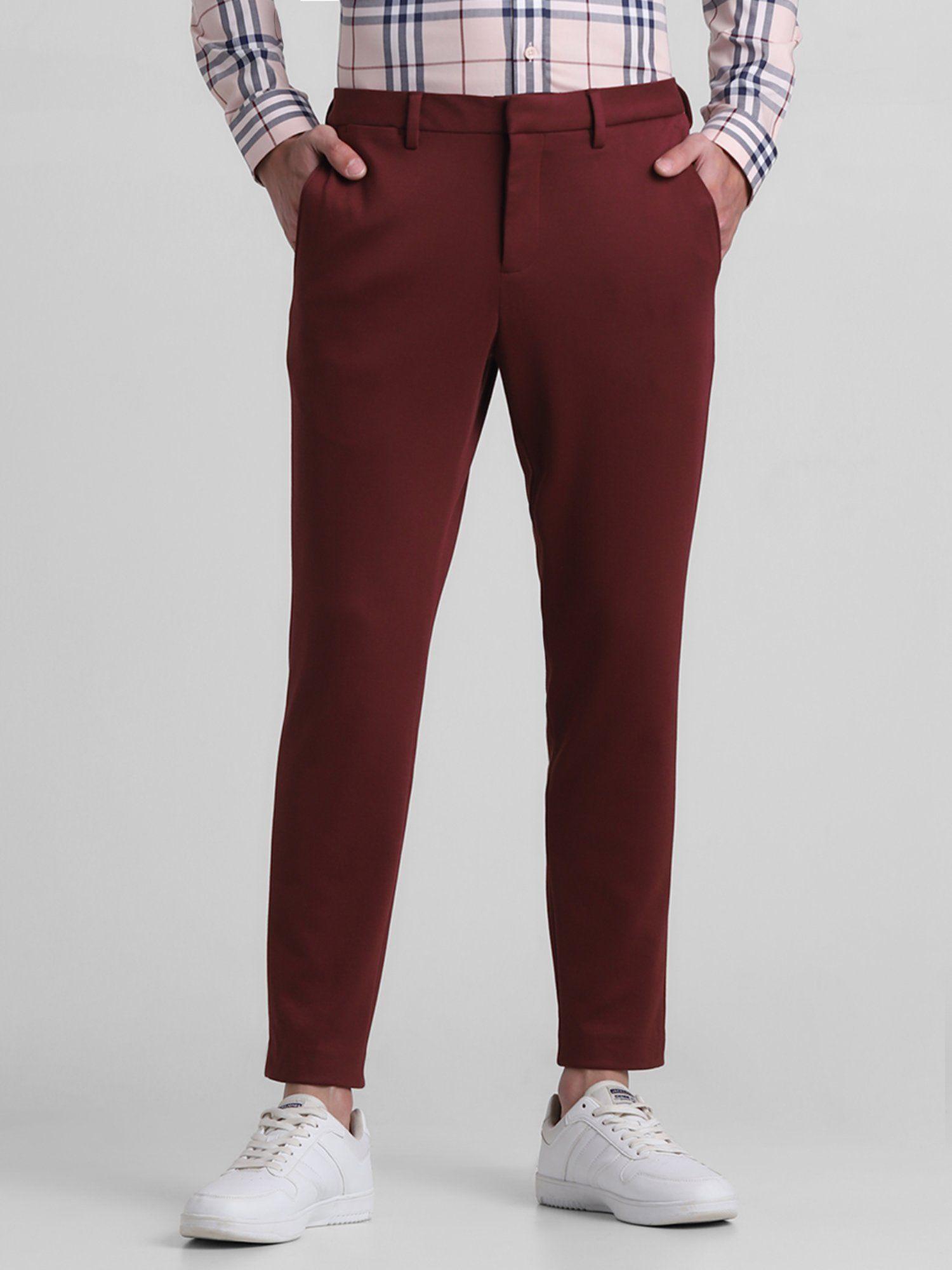 maroon slim fit stretch trouser