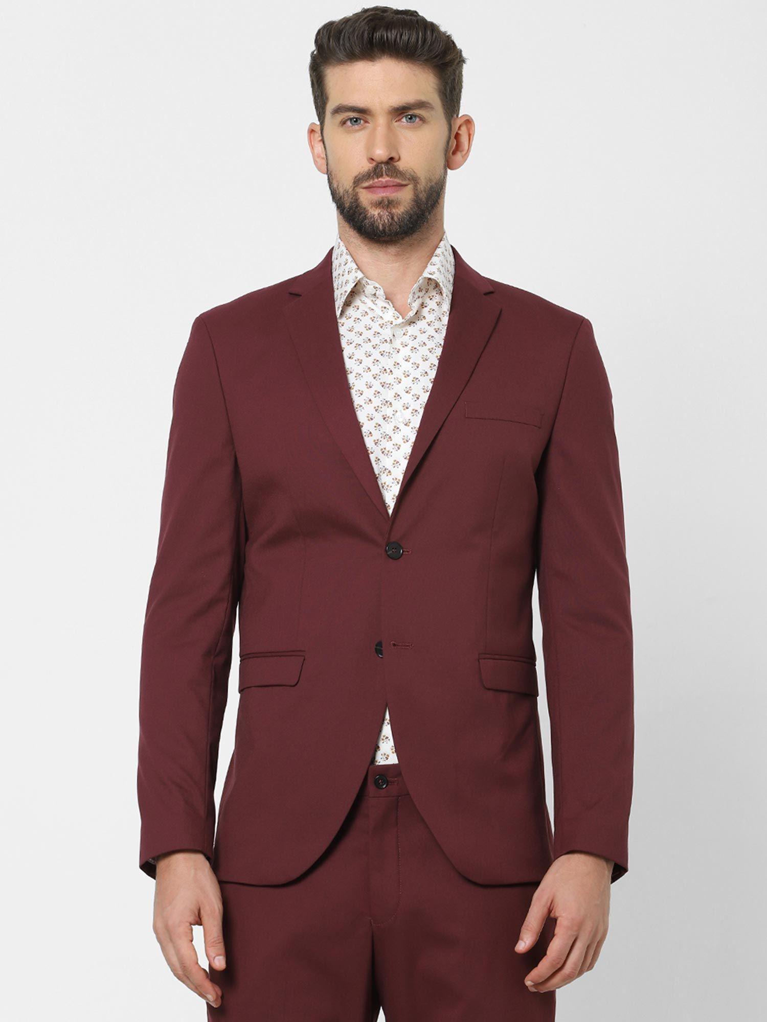 maroon slim fit suit blazer