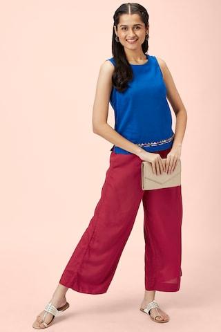 maroon solid ankle-length casual women regular fit culottes