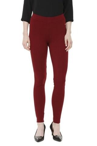 maroon solid ankle-length casual women regular fit trouser