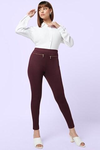 maroon solid ankle-length high rise casual women slim fit treggings