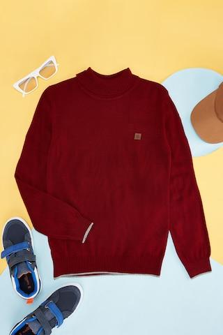 maroon solid casual full sleeves turtle neck boys regular fit sweater