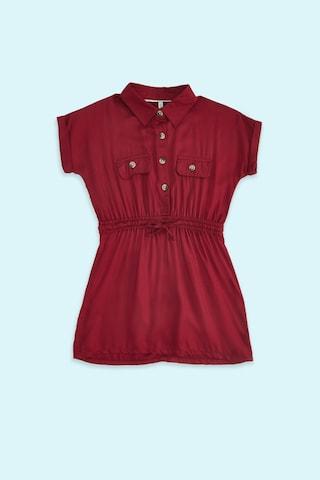 maroon solid casual short sleeves regular collar girls regular fit blouse