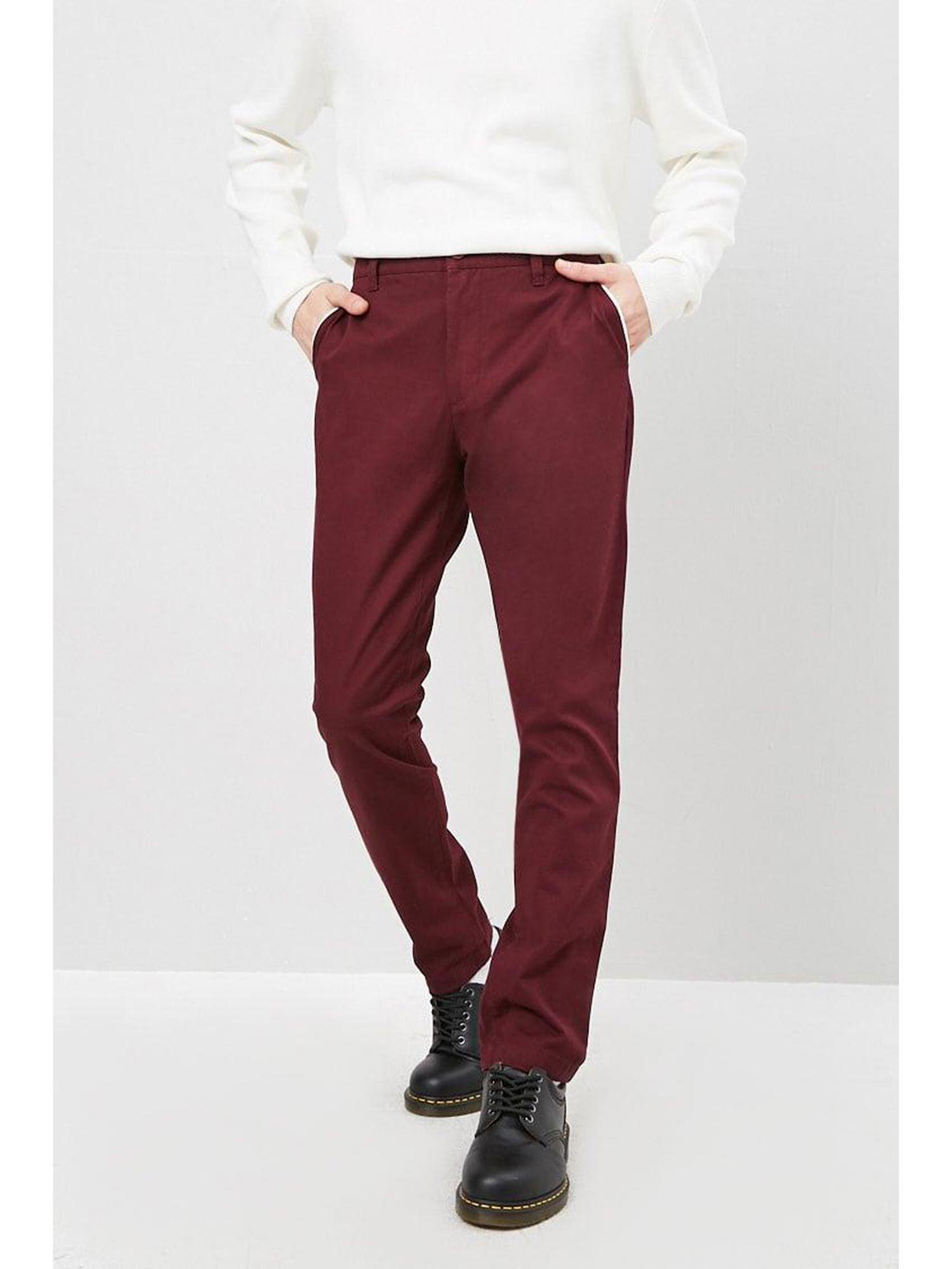 maroon solid casual trouser