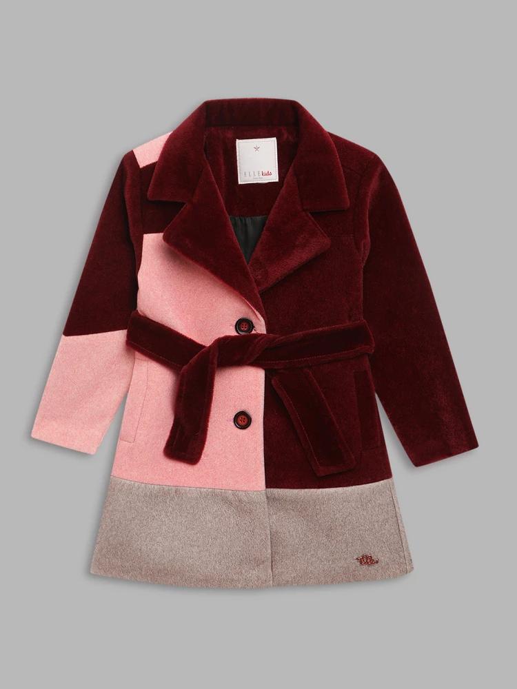 maroon solid collar coat