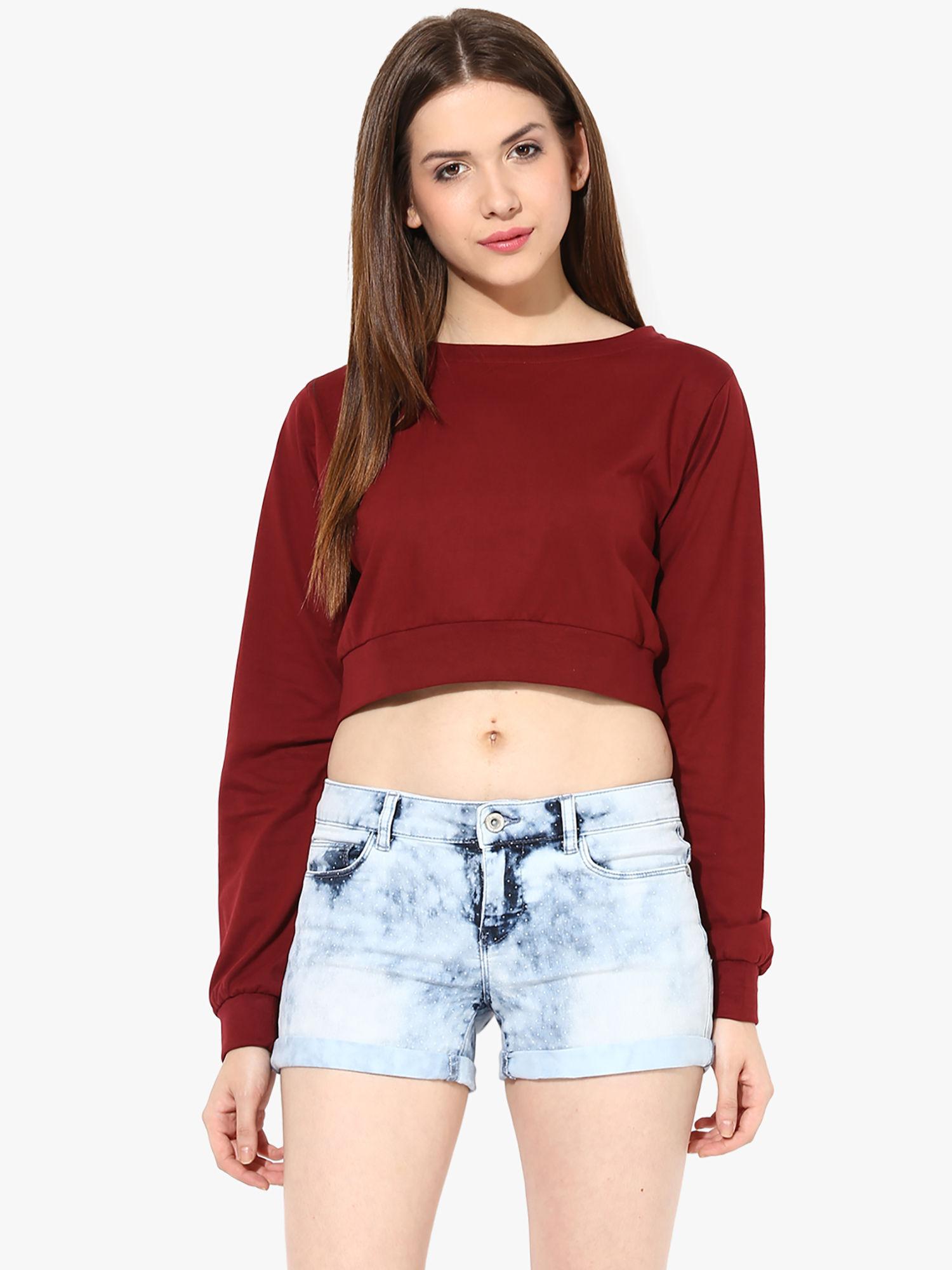 maroon solid crop top